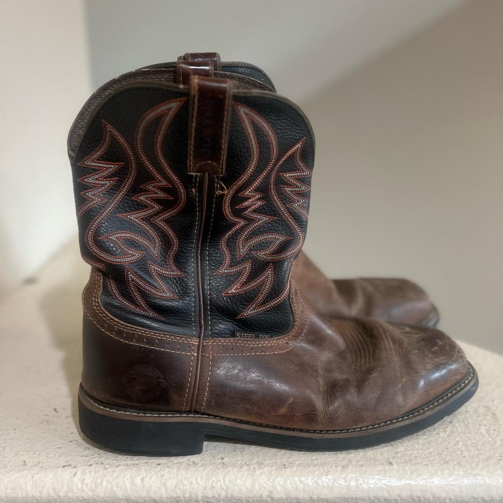 Justin Men Size 11 EE Driller Dark Brown Dis Steel Square Toe Work Boots